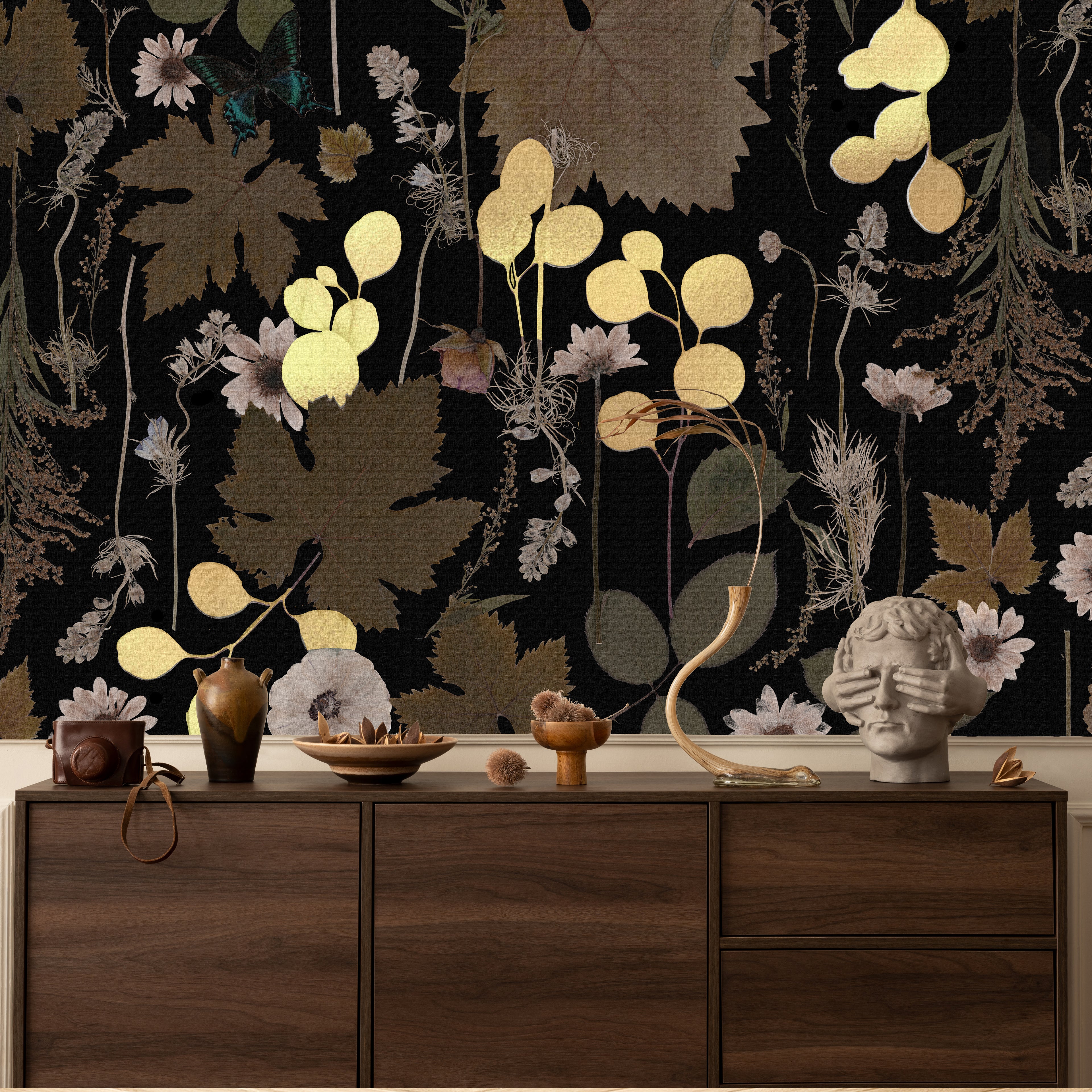 Black & Gold Forest Wallpaper