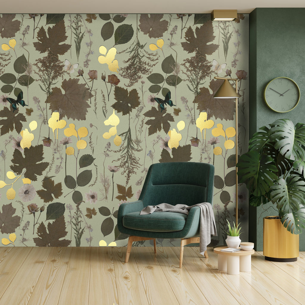 Olive & Gold Forest Wallpaper